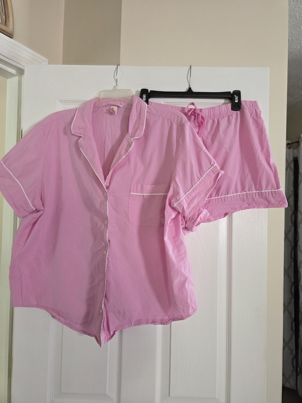 Victoria's Secret Pink Short-Sleeve Pajama Set with White Piping